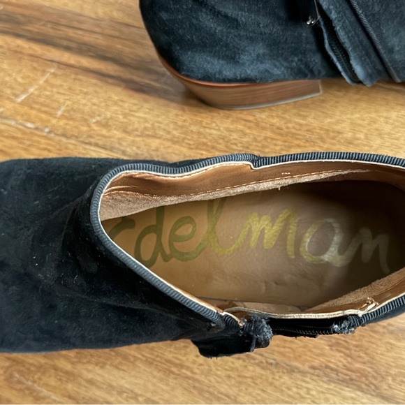 Sam Edelman Black Suede Ankle Boots with Wooden Heel Women’s Size 8.5 - Picture 2 of 3